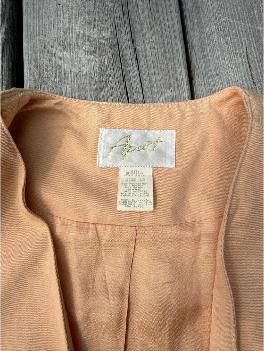 Vintage Apart Women’s Peach Longline Collarless Blazer Size 10‎ Gold Buttons USA - Picture 2 of 10